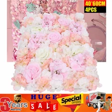 4Pcs Pink Artificial Silk Flower Wall Panel Wedding Party Venue Decor Backdrop