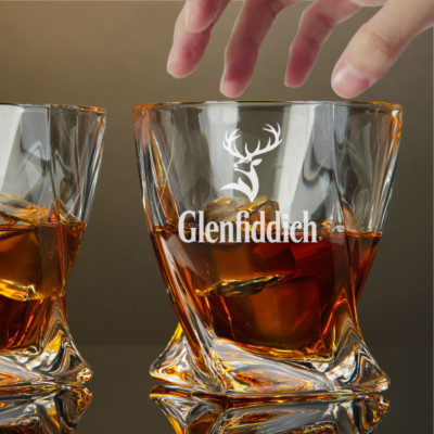 Custom Engraved Glenfiddich Twisted Whiskey Glass   10 oz Rocks Glass New