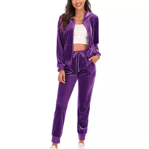 Damen 2-teilig Jogger Outfits Jogging Sweatanzüge Set Samt Sport Schweißanzüge - Bild 25 von 46
