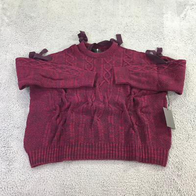 New Naadam Sweater Womens Small Alchemy Cold Shoulder Cable Purple Red Blue A10