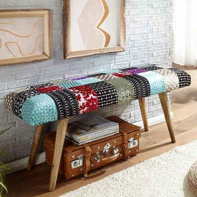FineBuy Banc Velours 105 cm Bois Massif Rembourré Banc Banquette Couloir Tissu - Photo 1/4