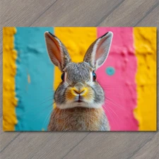 Art Print Bunny Rabbit Easter Color Explosion Whimsical Bright Pop Art Neon Fun