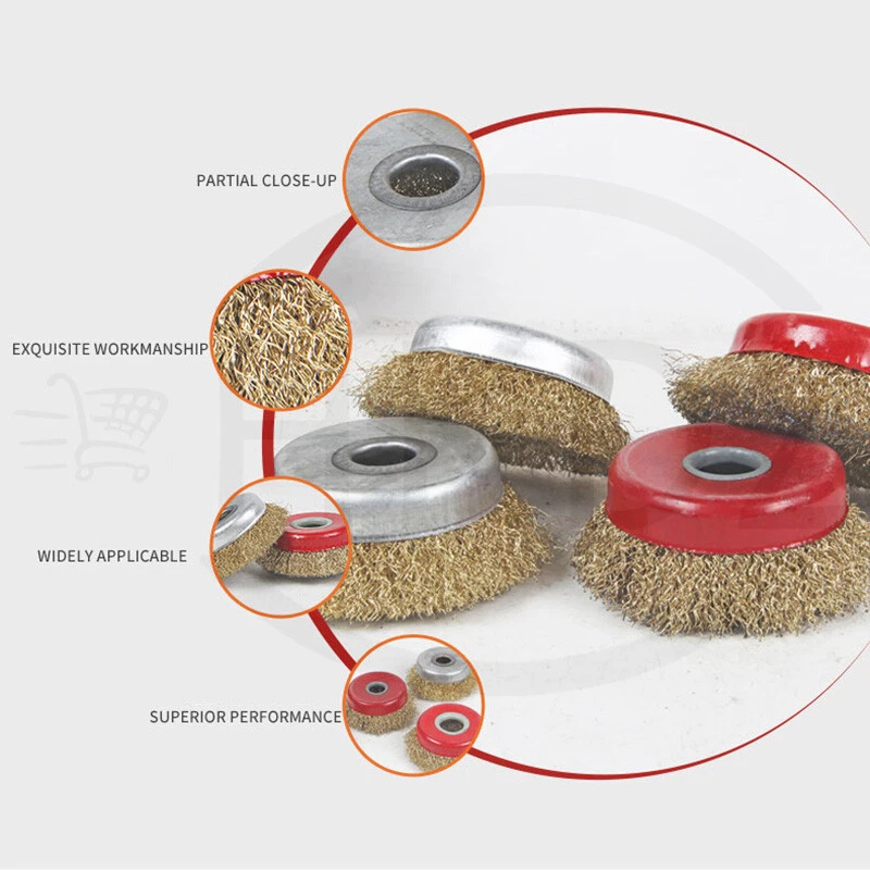 Rueda de cepillo de taza de alambre de acero de 4"100 mm para amoladora angular cepillo de rueda de limpieza de latón Foto 4 de 4
