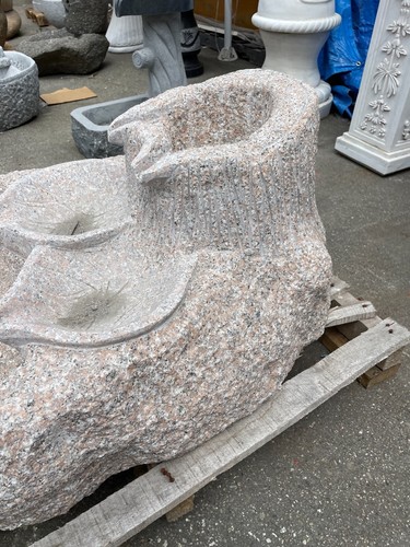 Unique Hand-Carved Granite Fountain with Leaves, Bird - Picture 6 of 11