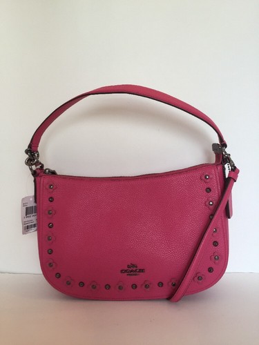 Coach 37711 Chelsea Studded Floral Embellished Rivets DK/Dahlia Leather Small - Picture 2 of 12