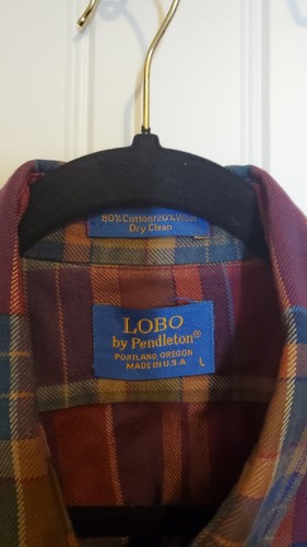 Vtg Pendleton Shirt Mens L Plaid LOBO Red Blue Aztec Wool Blend Flannel USA - Picture 5 of 6