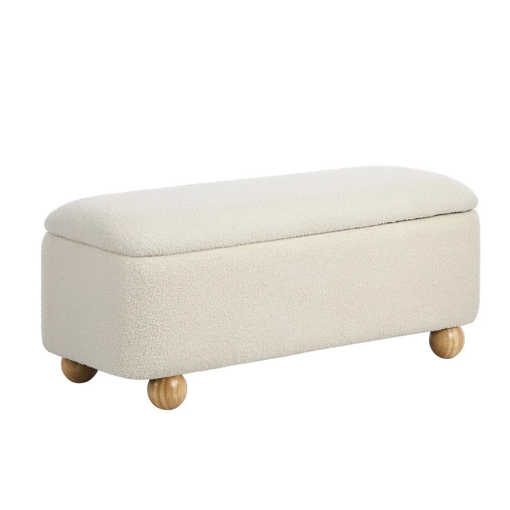 Storage Ottoman Blanket Box Teddy Ultra-soft Stool Couch Bench Ball Feet Boucle