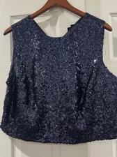 City Chic Sz 18  Camisole Blouse Sequin Blue Sleeveless Formal Party