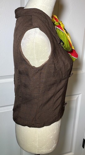 Vintage Handmade 1960s Era Back Zip Sleeveless Blouse with Colorful Neck Bow - Picture 5 of 14