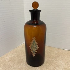 Vintage Brown Amber Glass Pharmacy Apothecary  Jar with Glass Stopper
