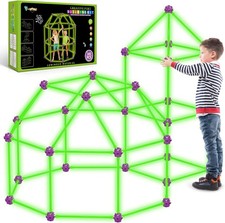 140 PCS Glow Fort Kit Kids STEM Toy DIY Castle Tunnel Tent Boys Girls Age 4-10