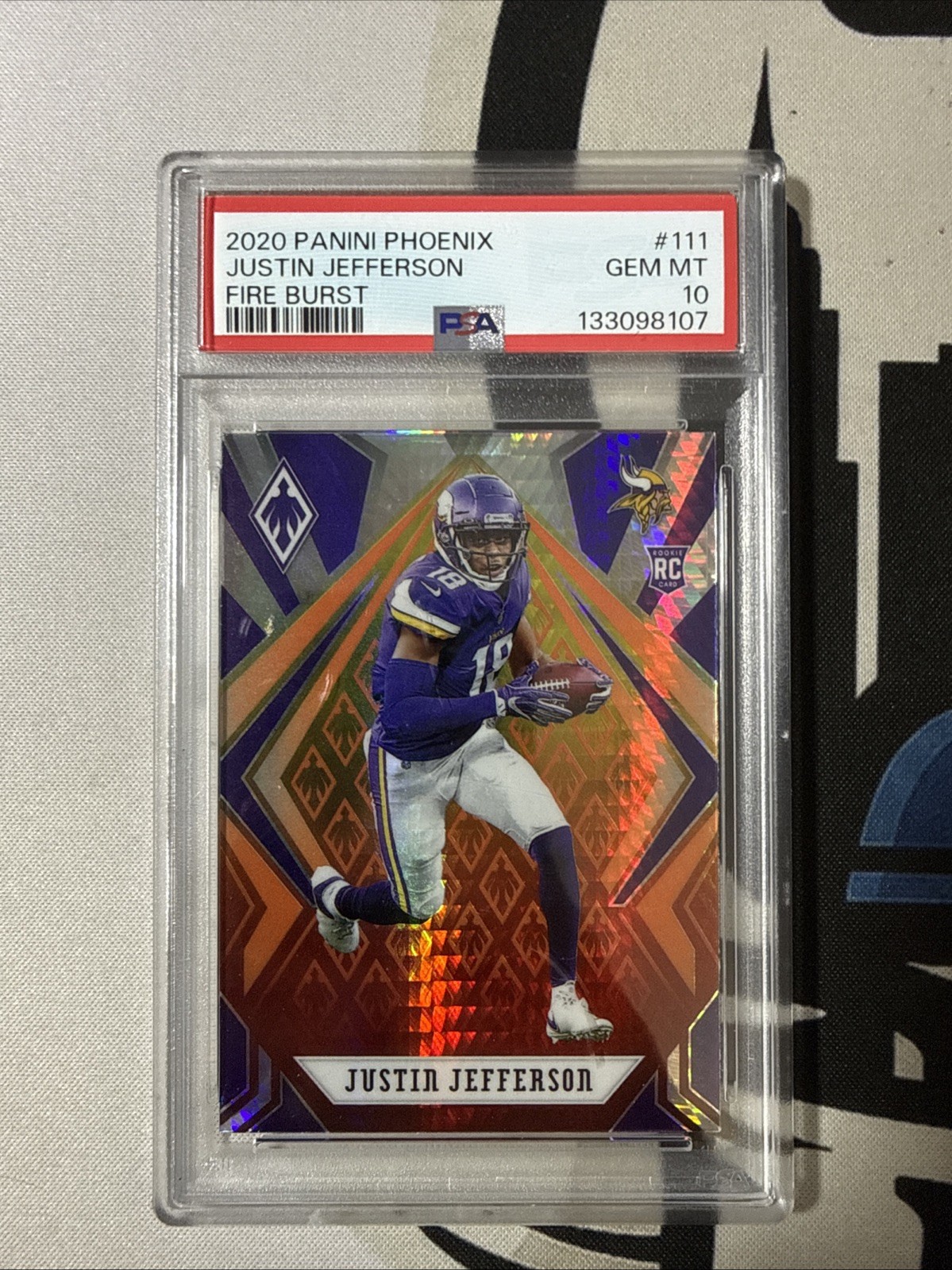 2020 Panini Phoenix Justin Jefferson RC Fire Burst PSA 10 Gem Mint #111 Rookie view 1