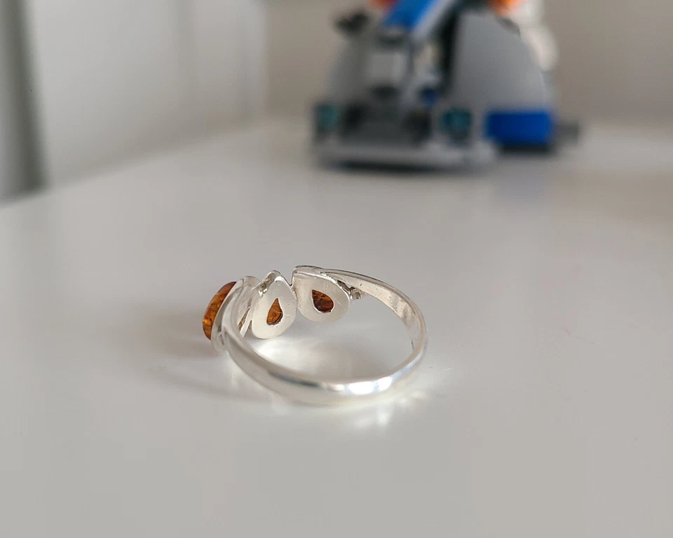 Anillo ámbar y plata de ley Foto 3 de 4