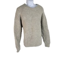 Eddie Bauer Wool Blend Sweater Mens Large Beige Cable Knit Heavyweight Vintage