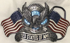 Vtg AMERICAN FLAG EAGLE Belt Buckle 90s NOS Biker USA MADE Tanside UNWORN Rare