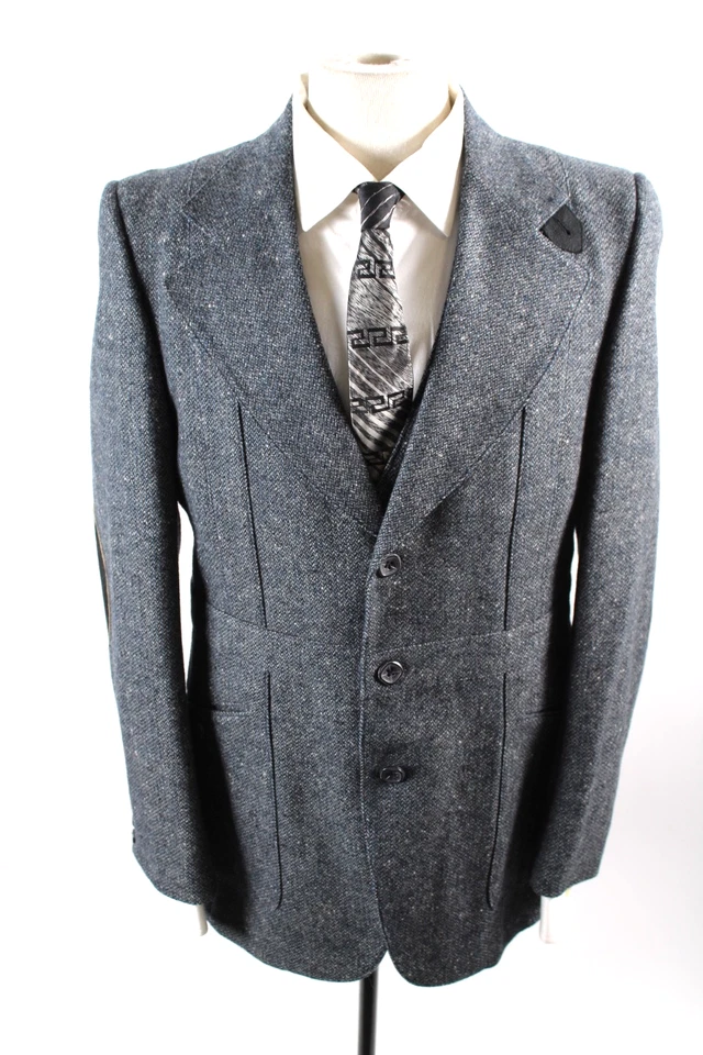 Traje de hombre vintage años 70 de lana con cinturón trasero 3 piezas talla 38 gris oscuro Foto 2 de 4