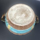 Antique French Majolica Bowl 11” Handle to Handle Turquoise Glaze Floral Relief — photo 8