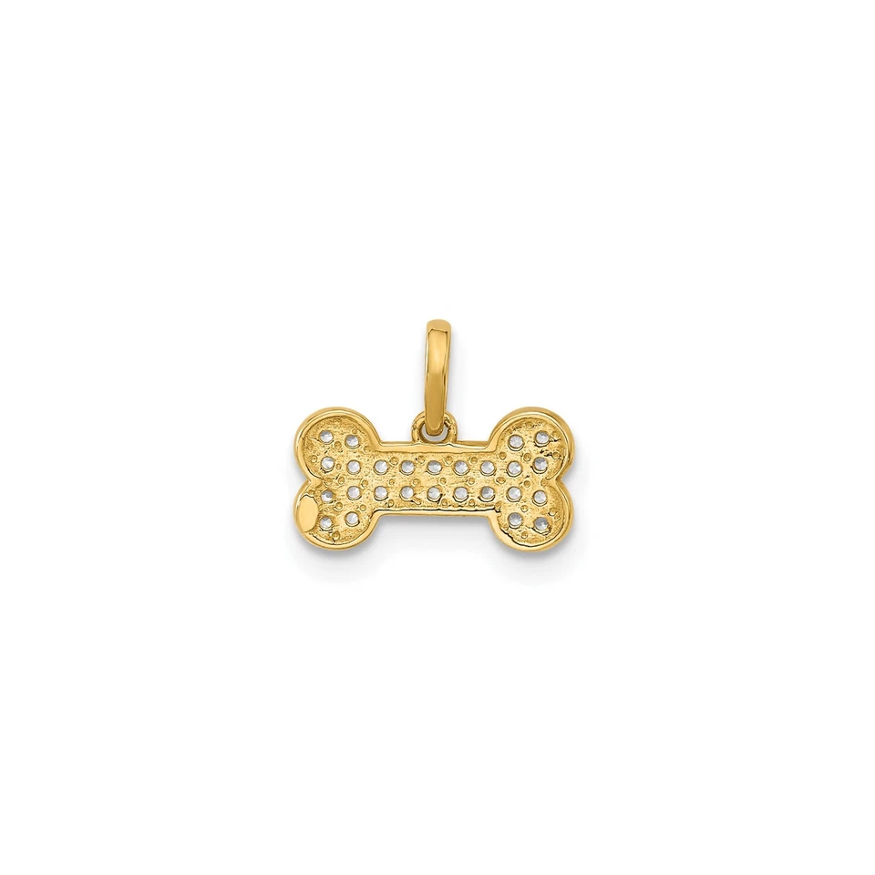 Collar con colgante de hueso de perro de oro amarillo de 14k con dije de piedras blancas y símbolo de mascota Foto 3 de 4