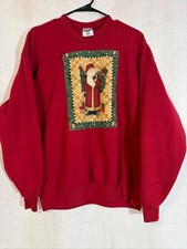 Vintage Jerzees Christmas Sweatshirt Santa Claus Red Size XL