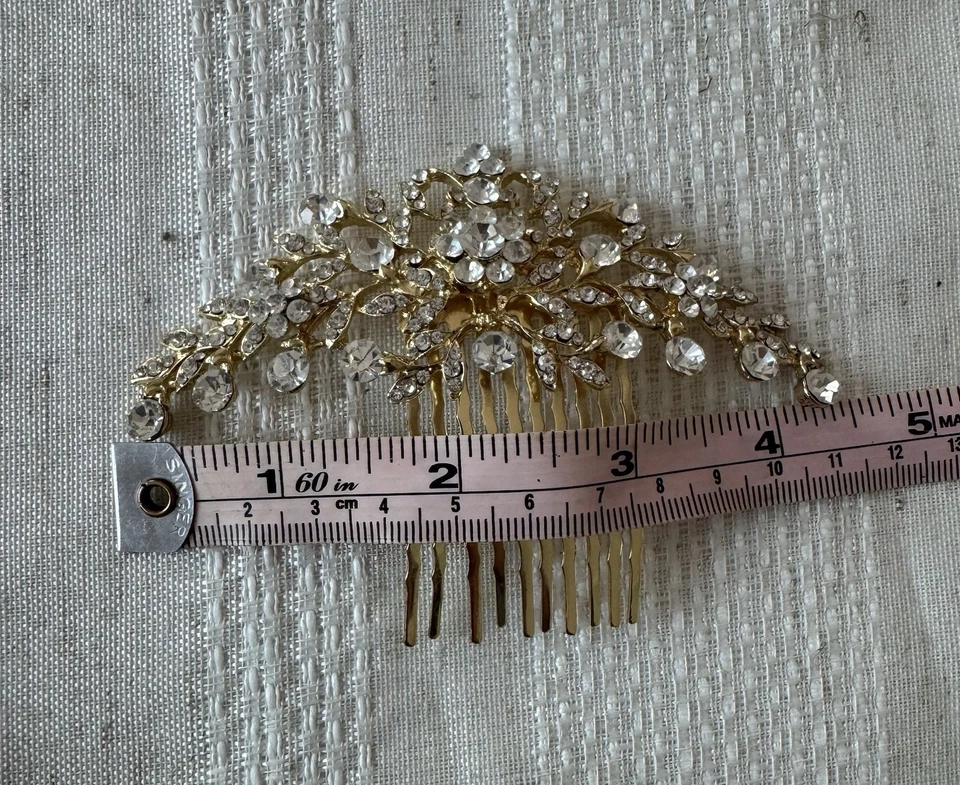Formal Clear Rhinestone Crystal Hair Comb Hairpin Comb Gold Plated Bridal Prom - Image 4 of 4