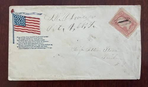 c1860's Civil War Patriotic Cover NY Union and the Constitution FLAG and poem