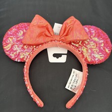 Disney Parks Coral Orange Sequin Minnie Mouse Ears Headband NEW