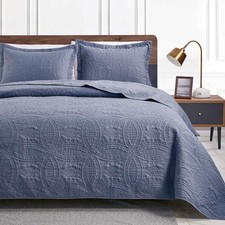 King Size Quilt Set Blue Bedspreads - Soft Bed Summer Lightweight Bedspread C...