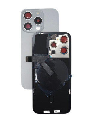 Für Apple iPhone 15 pro Max Backcover deckel Titan Weiss vormontiert NFC Blitz