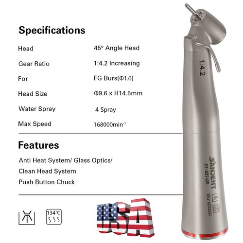 Dental LED Electric Handpiece 1:5 1:1 1:4.2 Contra Angle Surgical Increasing - Picture 47 of 53