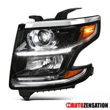 Left Side Fit 2015-2020 Chevy Tahoe Suburban Black Projector Headlight w/ LED