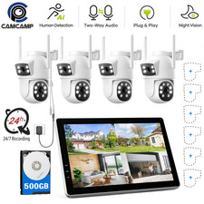 CAMCAMP Wireless Security Camera System with 10.1" Monitor 4pcs 2K Dual Lens HDD