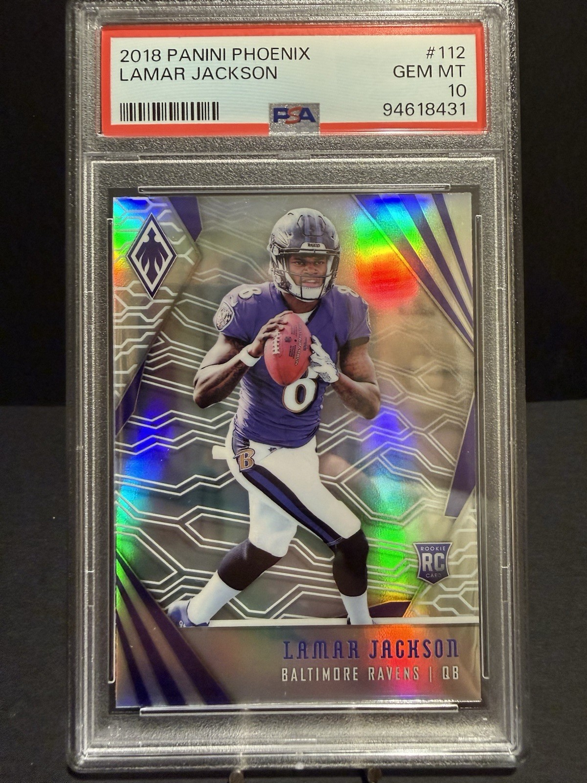 2018 Panini Phoenix - Rookies Lamar Jackson Silver Prizm #112 (RC) PSA 10
