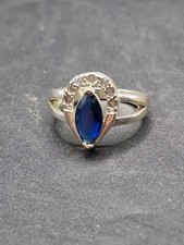 Sterling Silver Blue & Clear Stone Ring Size P 4.65g