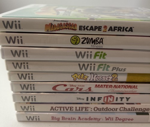 Nintendo Wii Games Lot Of 9FIT,Fit Plus Zumba, Cars Big Brain Academy Outdoor - Picture 1 of 11