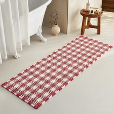 Long Christmas Bath Mat, Cute Waffle Runner Rug, 72x24 Red White