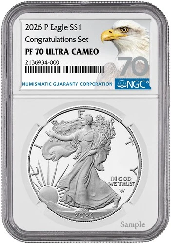 Pre - 2026 P Silver American Eagle S$1 Congratulations NGC PF70 Ultra Cameo #936