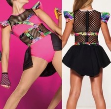 Kelle Company To The Max Pink Neon Rhinestone Fish Net Dance Costume 5129A MC