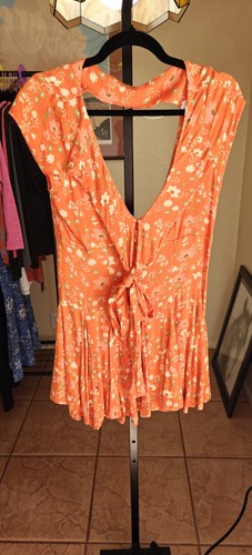 Free People Cute Tea Dress- Orange With Flower Print Size Pre Loved - Picture 3 of 8