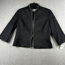 Kay Unger New York Jacket Womens 12 Black Trim Open Front Lined Dressy Blazer