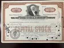 New York Central Railroad Co. Stock Brown 1938 10 shares