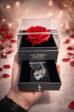 Preserved Eternal Rose Flower Gift Box With Necklace   Romantic Gift for Her