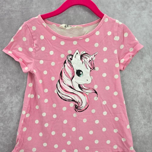 H&M Pink Polka Dot Unicorn Short Sleeve Dress Girls Toddler 4-6Y - Picture 3 of 5