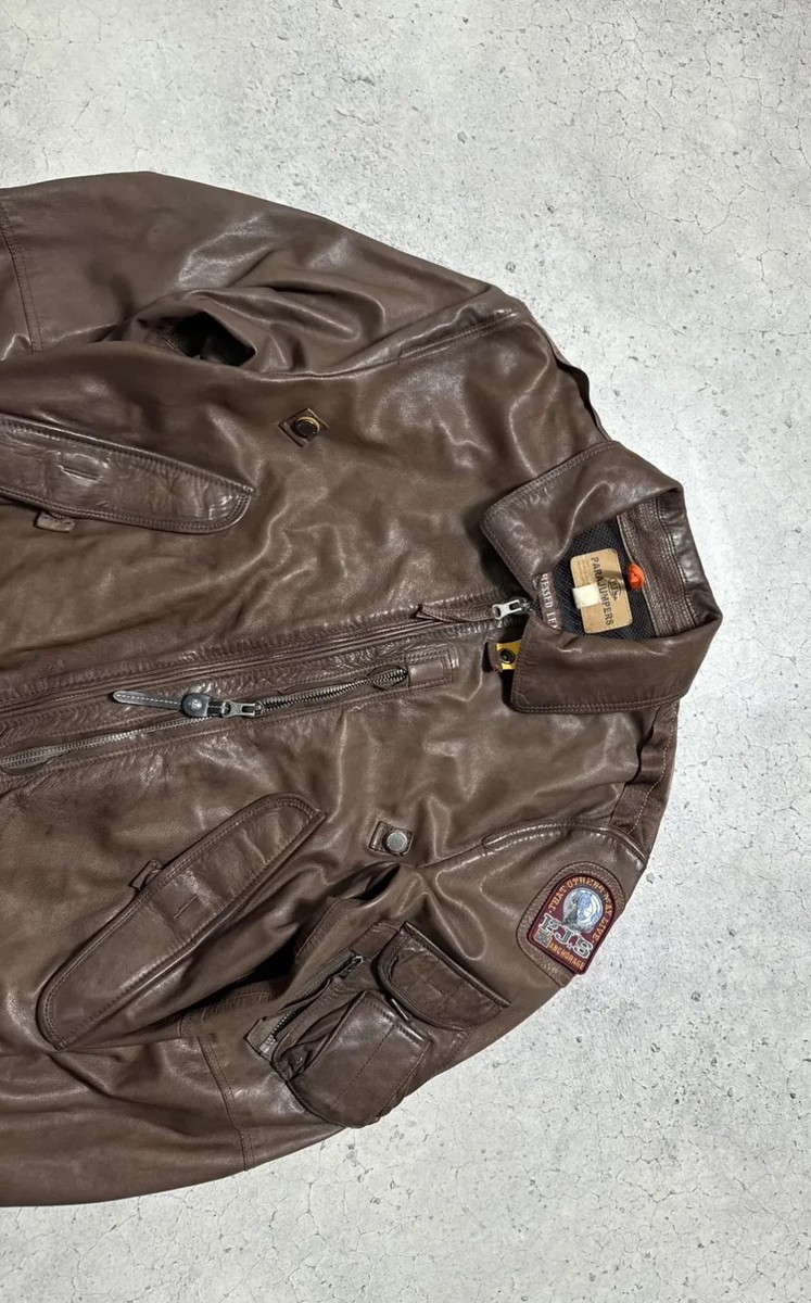 Parajumpers PJS Leather Bomber Jacket Brown Size M Rare | eBay