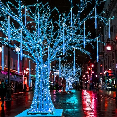 8 Tubes LED Meteor Shower Lights Fairy String Light Falling Rain Tree Xmas Decor