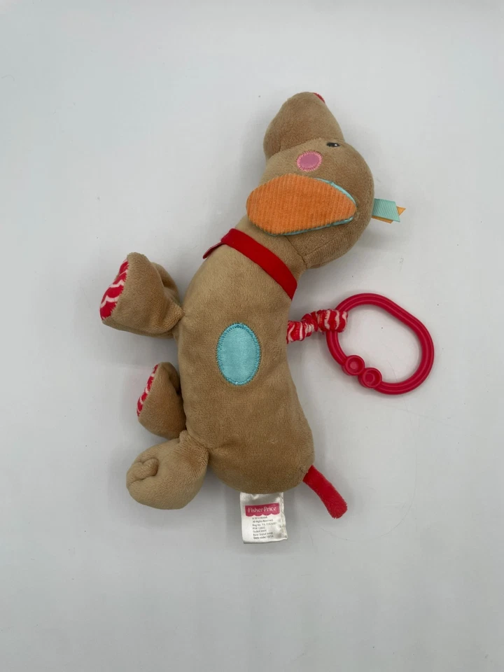 Fisher Price Mattel Peluche Bebé Sonajero Arrugado Cachorro Perro Orejas Azules Bronceado 2014 9" Foto 3 de 4