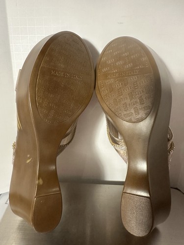 Scarpe calzolai italiane donna taglia 11 M oro marrone zeppa sandali plateau - Foto 8 di 10