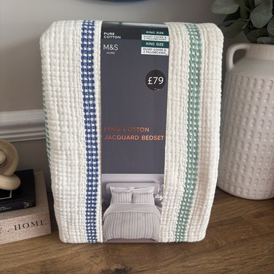 Brandneu M&S Home Reine Baumwolle Jacquard King Size Bettgarnitur Bettbezug UVP 79 £