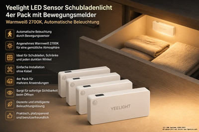 Yeelight LED Sensor Drawer Light Schubladen Licht mit Bewegungsmelder 4 pack NEU
