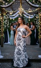 Vtg Y2K Scott McClintock Black White Formal Strapless Trumpet Gown Dress 4