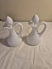 Vtg 2 Westmoreland English Hobnail Milk Glass Oil Cruet with Matching Stopper